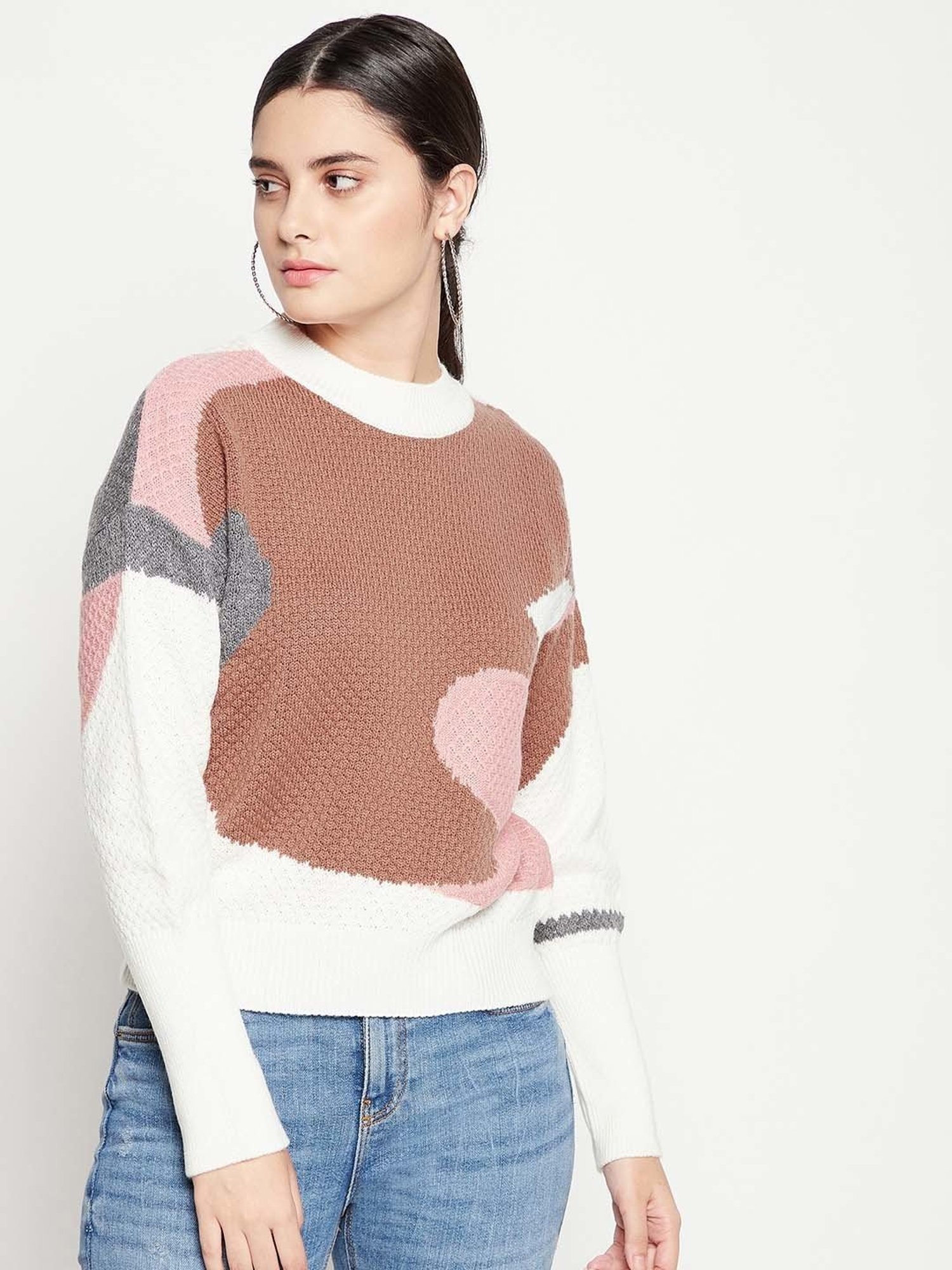 Camla Brown & White Color-Block Sweater