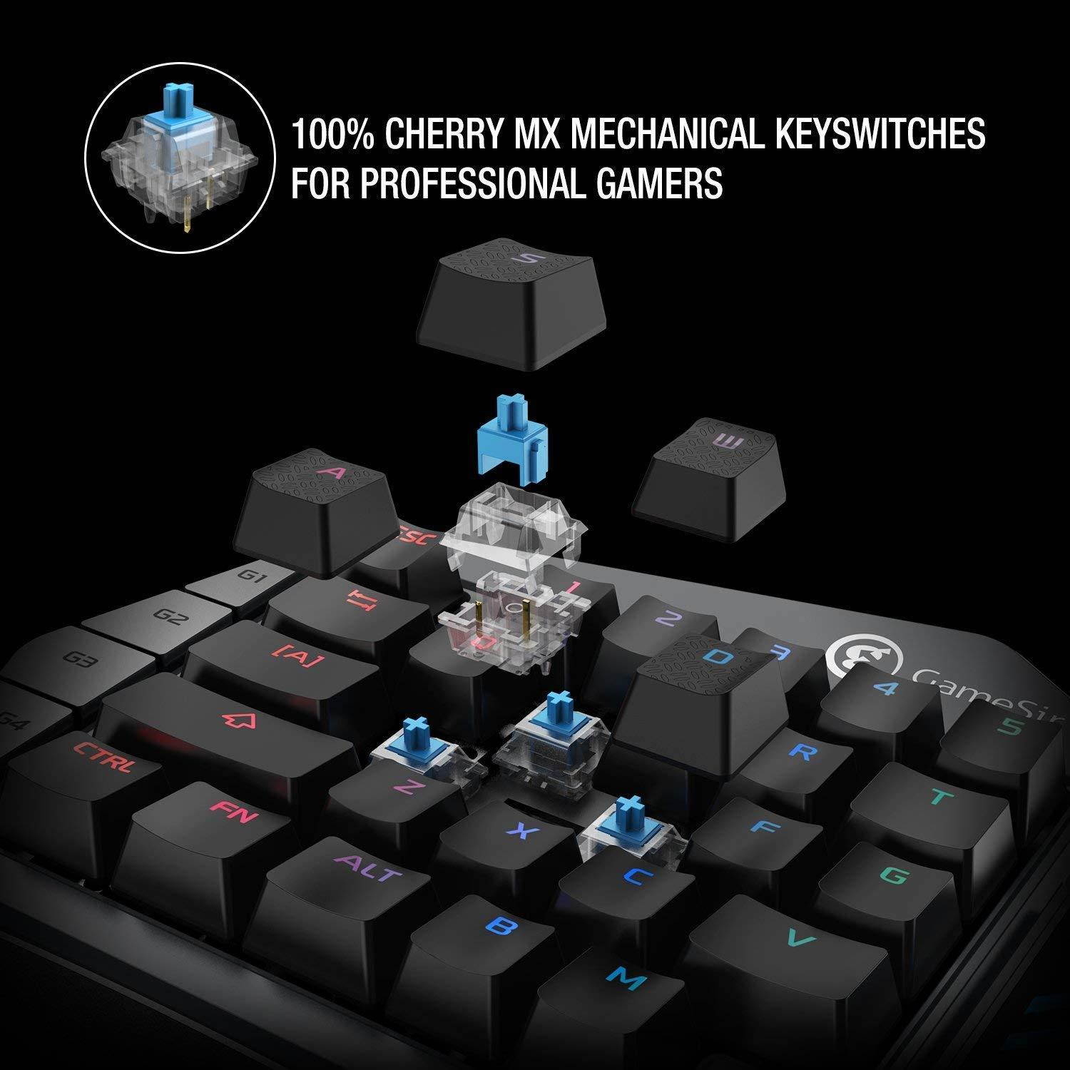 GameSir Mechanical Gaming Keyboard Z1 for PC/Mobile Phone, One-Handed Gaming Keypad with Macro Keys for FPS Game, RGB Backlighting, Anti-ghosting, Blue Key Switches, Built-in Battery (Blue Switch)