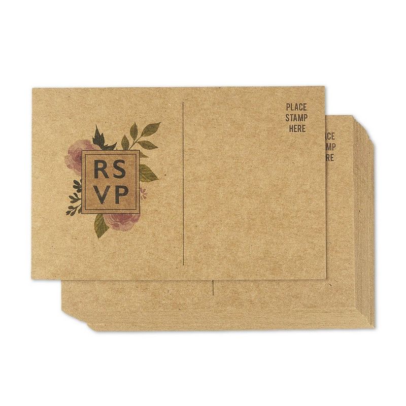50 Pack RSVP Postcards for Parties and Receptions, Kraft Wedding Return Cards