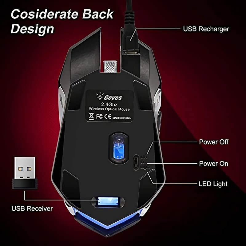 C9s (Updated Version) Wireless Gaming Mouse, Rechargeable Silent Click Mice with Nano Receiver, Changing Breathing Backlit, 3 Adjustable DPI Up to 2400 for Laptop, PC, MacBook (C9s Black)