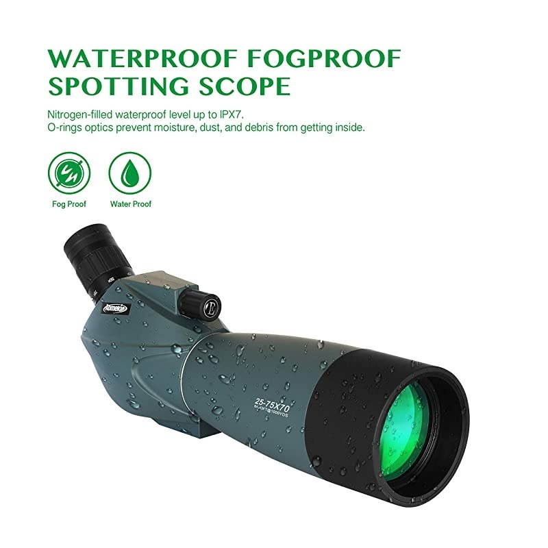 Spotting Scope with Tripod Cell Phone Adapter and Bag 25-75X70 BAK4 Monocular Telescope 45 Degree Angled Spotting Scopes  Shooting Bird Watching