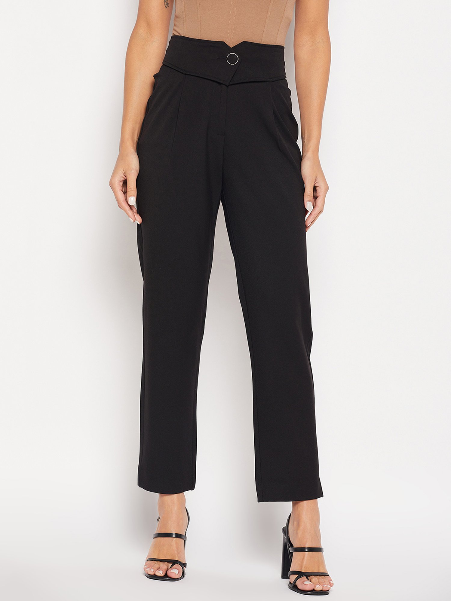 Camla by MADAME Black Straight Fit Mid Rise Trousers