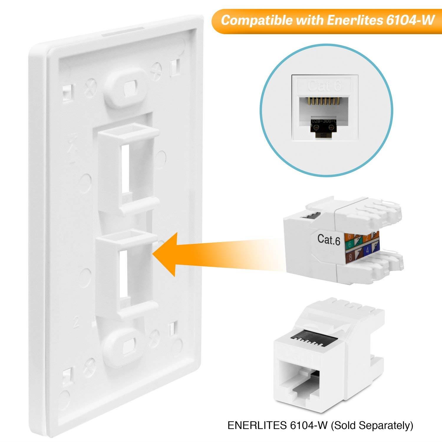 TOPGREENER 2 Port RJ45 Keystone Screwless Wall Plate for Cat5 Cat6 Cables Modules, Polycarbonate Thermoplastic, White (5 Pack) SI8872-5PCS