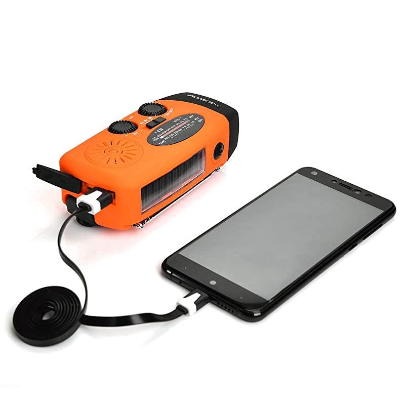 Upgraded Version IS088U+ Dynamo Solar Hand Crank Self Powered AMFMNOAA Weather Radio with LED Flashlight and 1000mAh Emergency Power Bank Orange