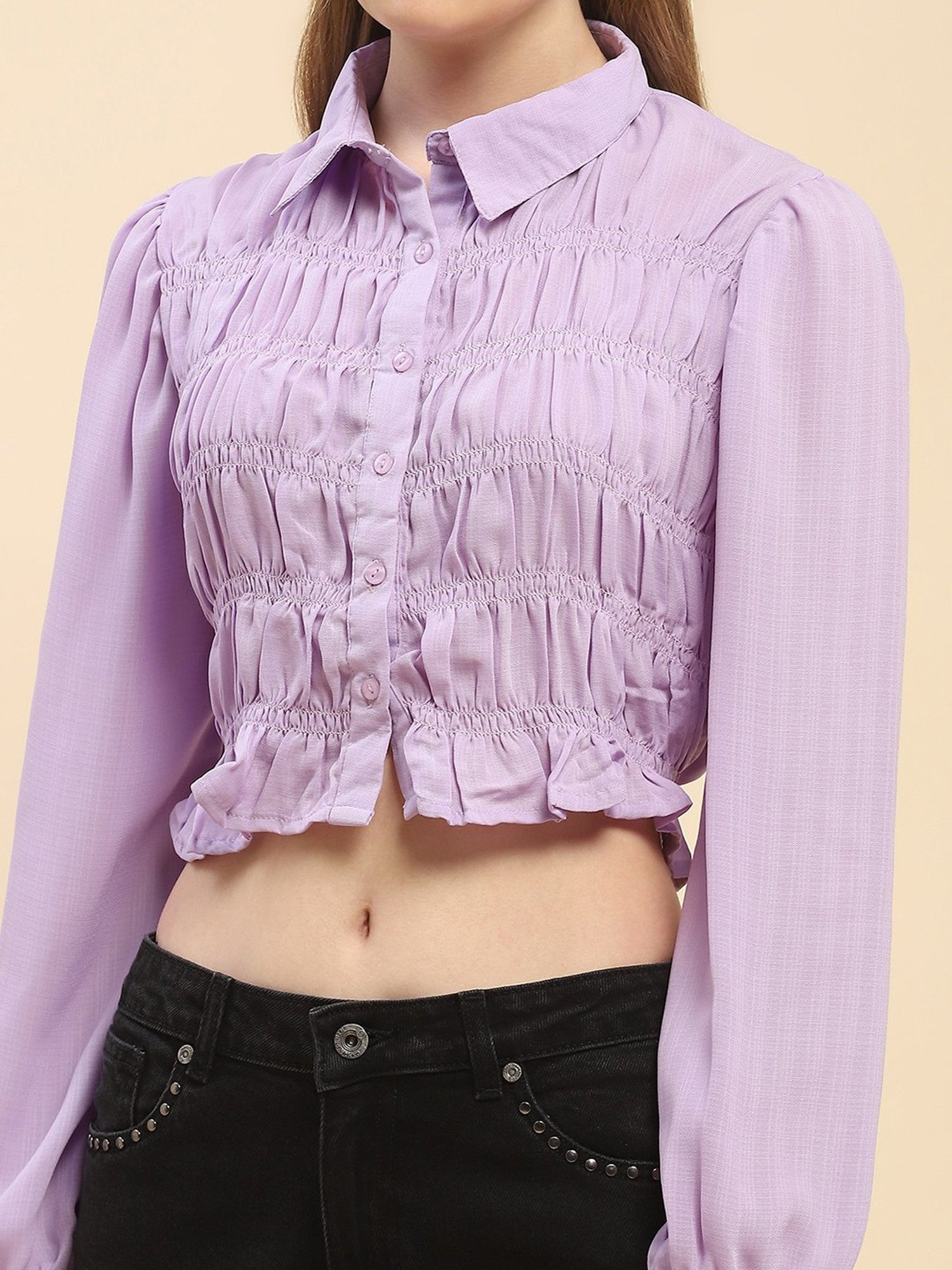 Camla Lavender Regular Fit Crop Shirt