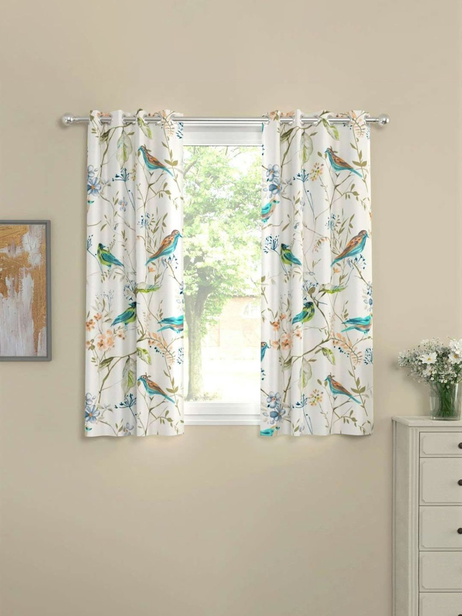 Urban Space Printed Multicolor Cotton 5 ft Window Curtains - Set of 2