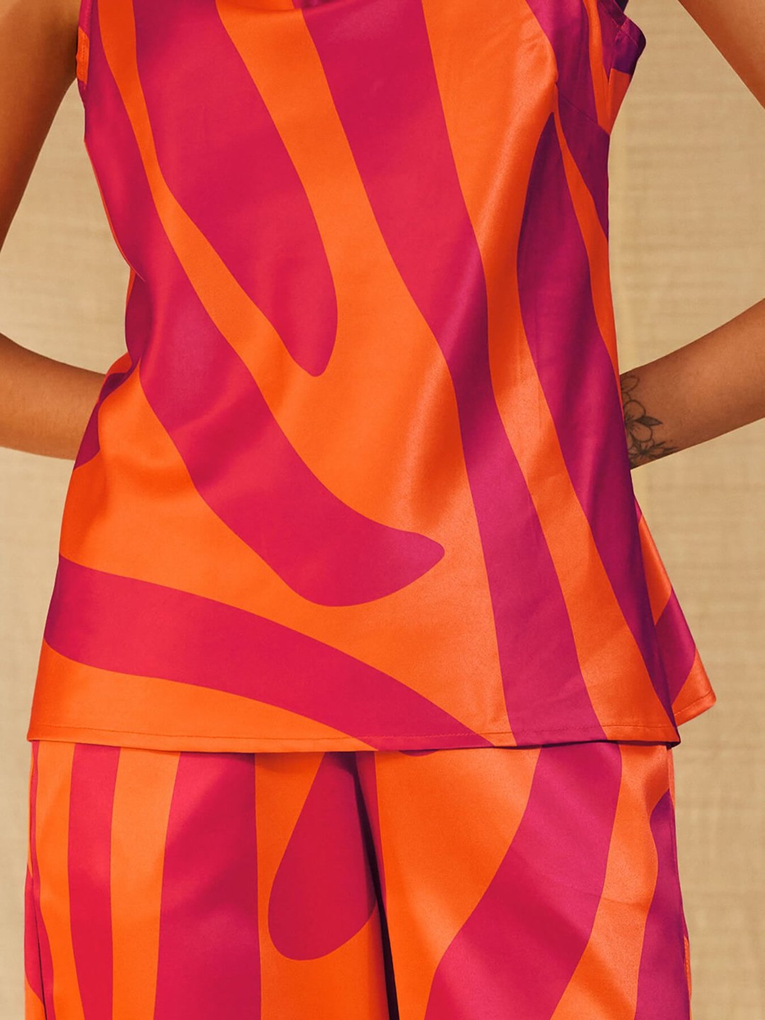 Pink Fort Orange & Pink Printed Top With Trousers