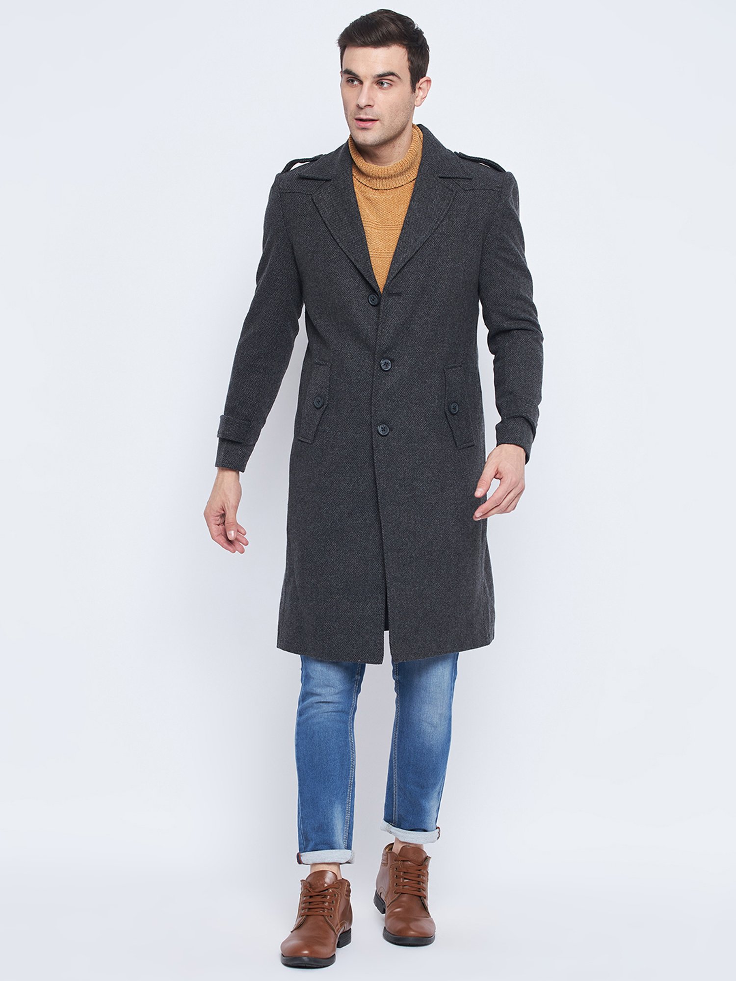 Camla Black Regular Fit Notch Lapel Overcoat