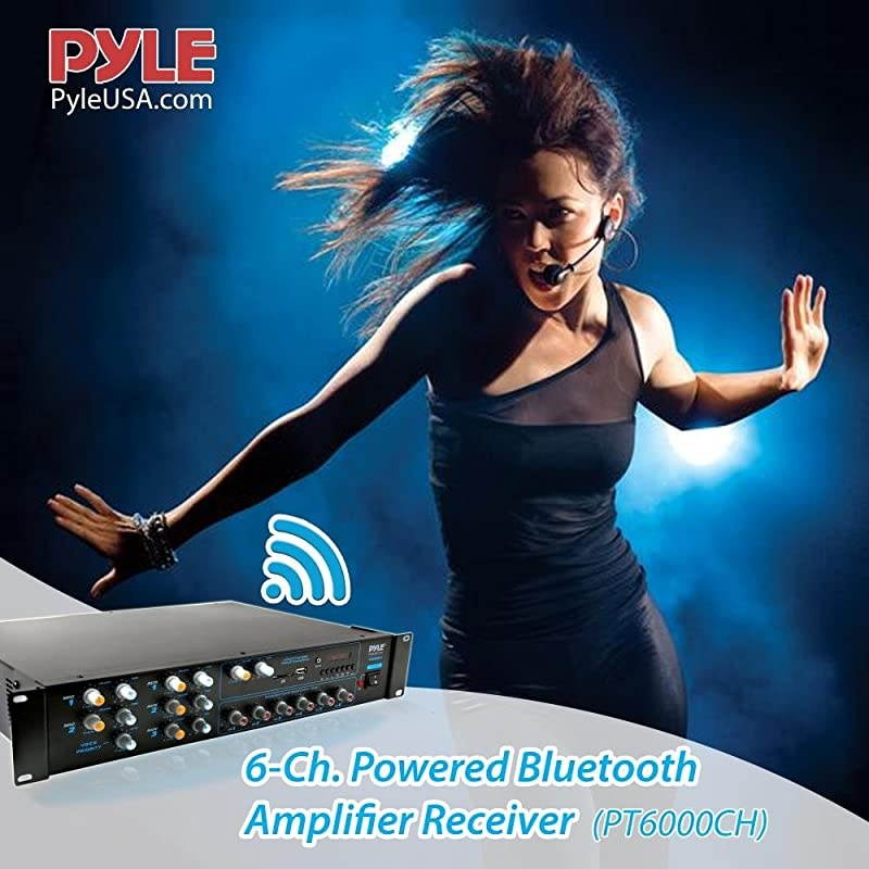 Wireless Bluetooth Power Amplifier System 4200W 6CH Powered Rack Mount Portable Surround Sound Multi Zone Audio Home Stereo Receiver Box wRCA USB AUX for Speaker PA Theater  PT6000CH
