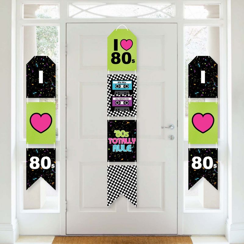 Big Dot of Happiness 80's Retro - Hanging Vertical Paper Door Banners - Totally 1980s Party Wall Decoration Kit - Indoor Door Decor