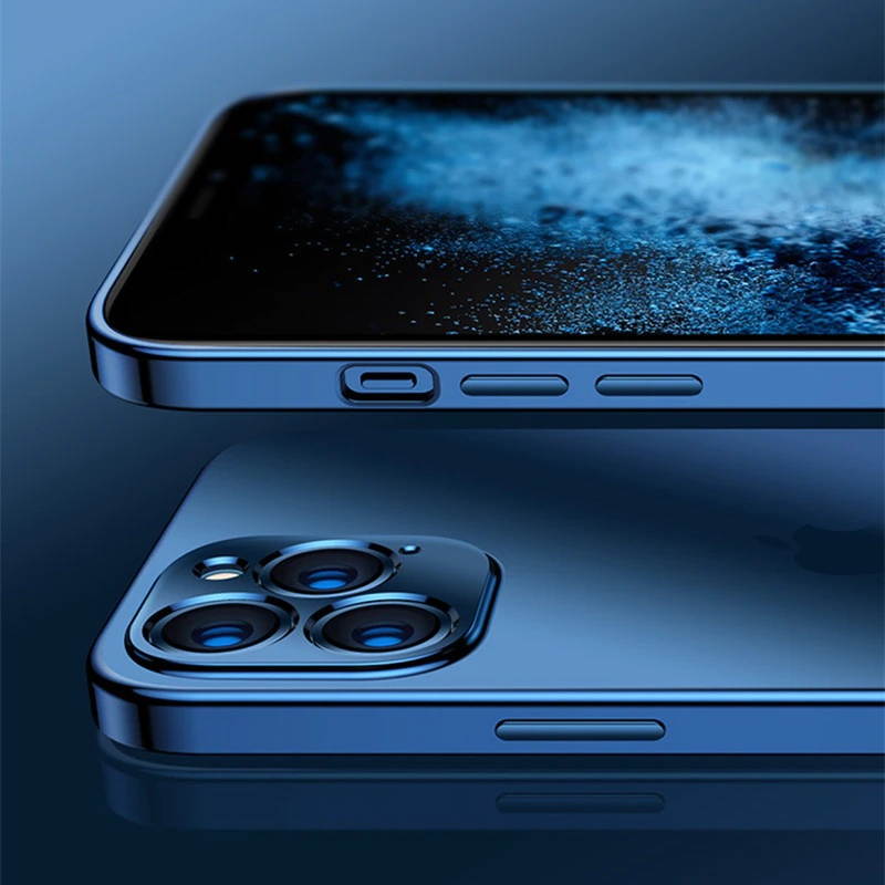 Square Frame Plating Clear Phone Case for IPhone 12 11 Pro Max Mini X XR XS 7 8 Plus SE 2  Transparent Silicone Cover