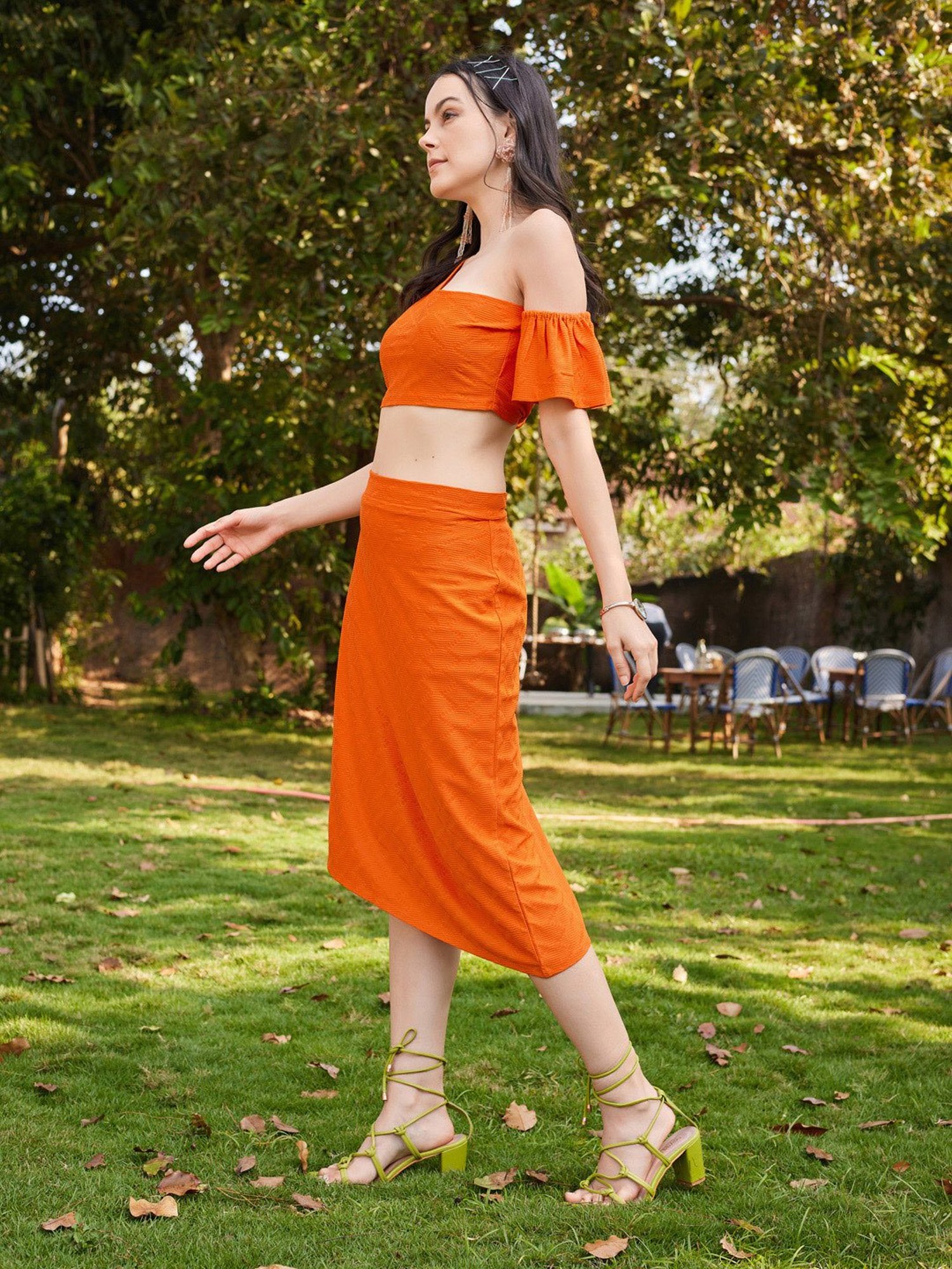 PURVAJA Orange Midi Co-Ord Set