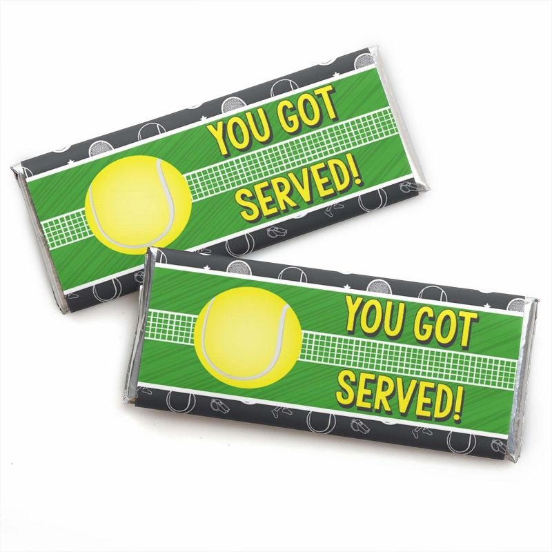 Big Dot of Happiness You Got Served - Tennis - Candy Bar Wrapper Baby Shower or Tennis Ball Birthday Party Favors - Set of 24