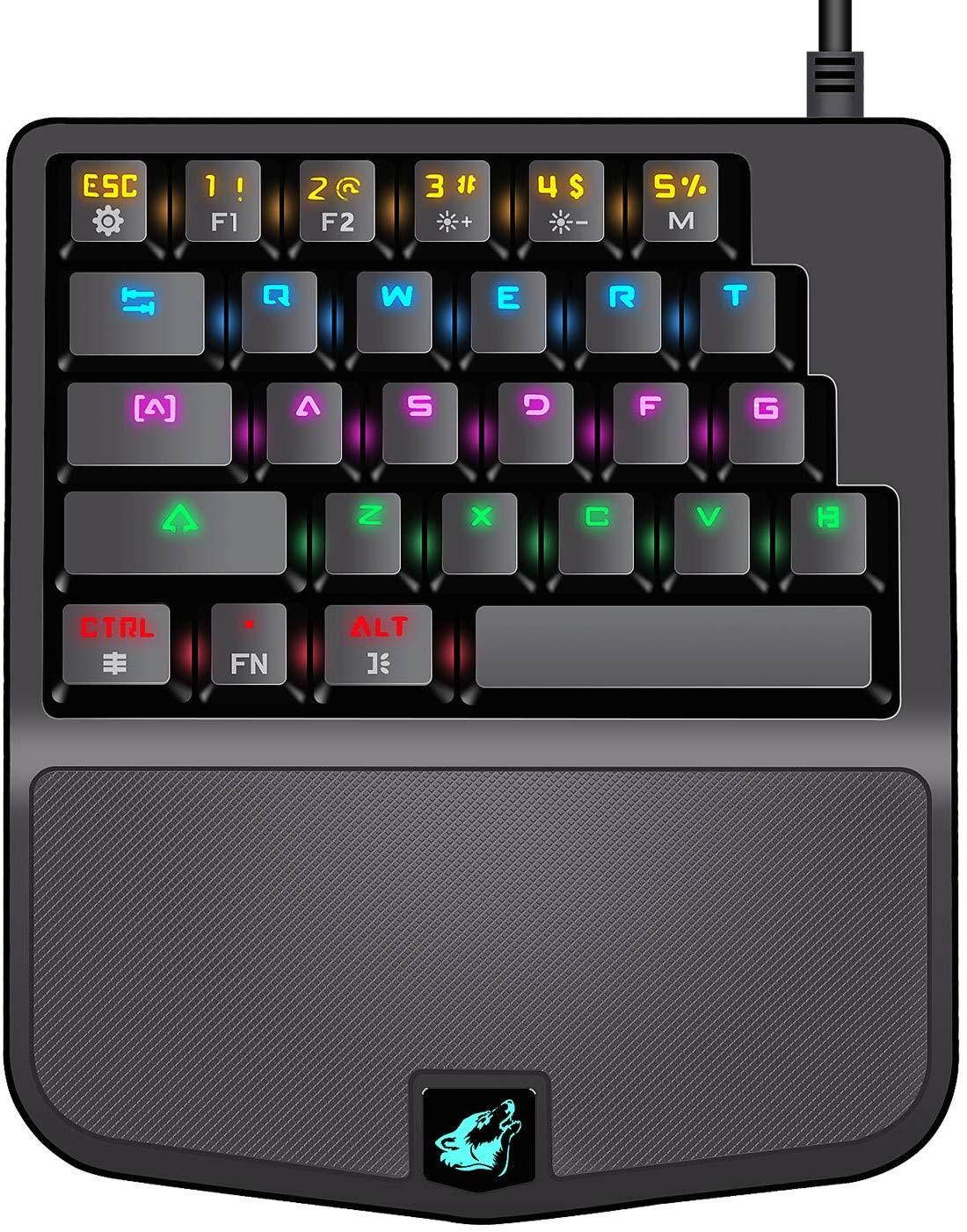 FELiCON Mechanical Gaming Keyboard K9 28 Key Wired Rainbow LED Backlit one Hand Gamer Keyboard USB Ergonomic Design with Wrist Rest Blue Switch for Desktop PC Laptop Computer [windows2000] …