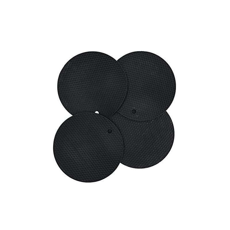 Silicone heat resistant trivet mat set of 4 hot pad for pot holder counter top protector and spoon rest food grade safe Round Black