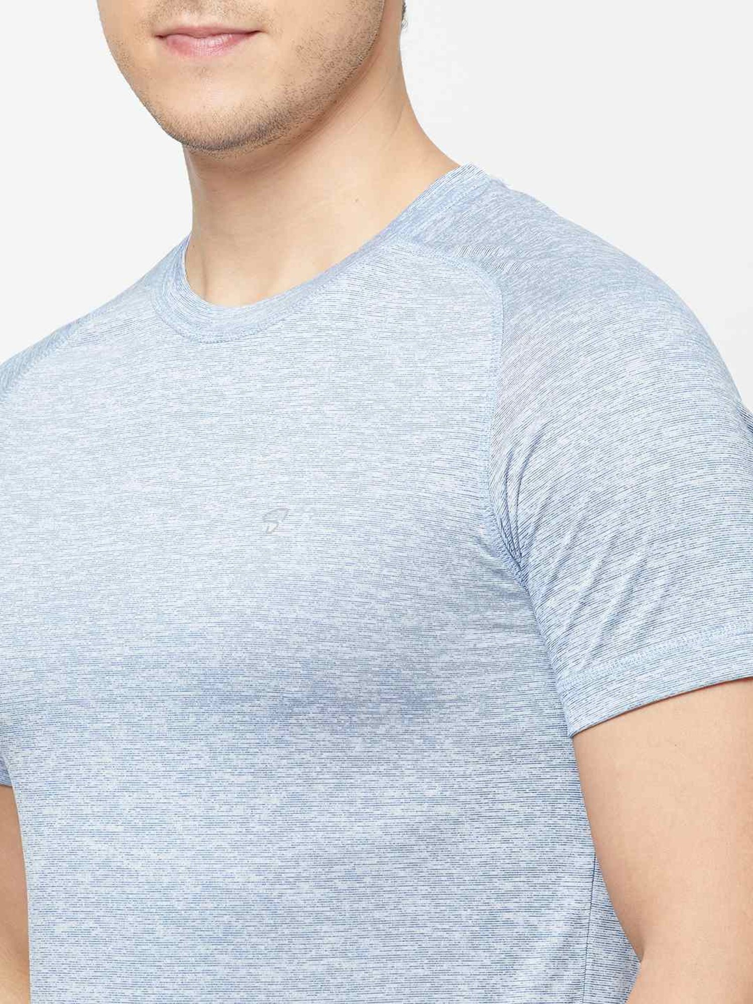 Sporto Blue Melange Regular Fit Sports T-Shirt