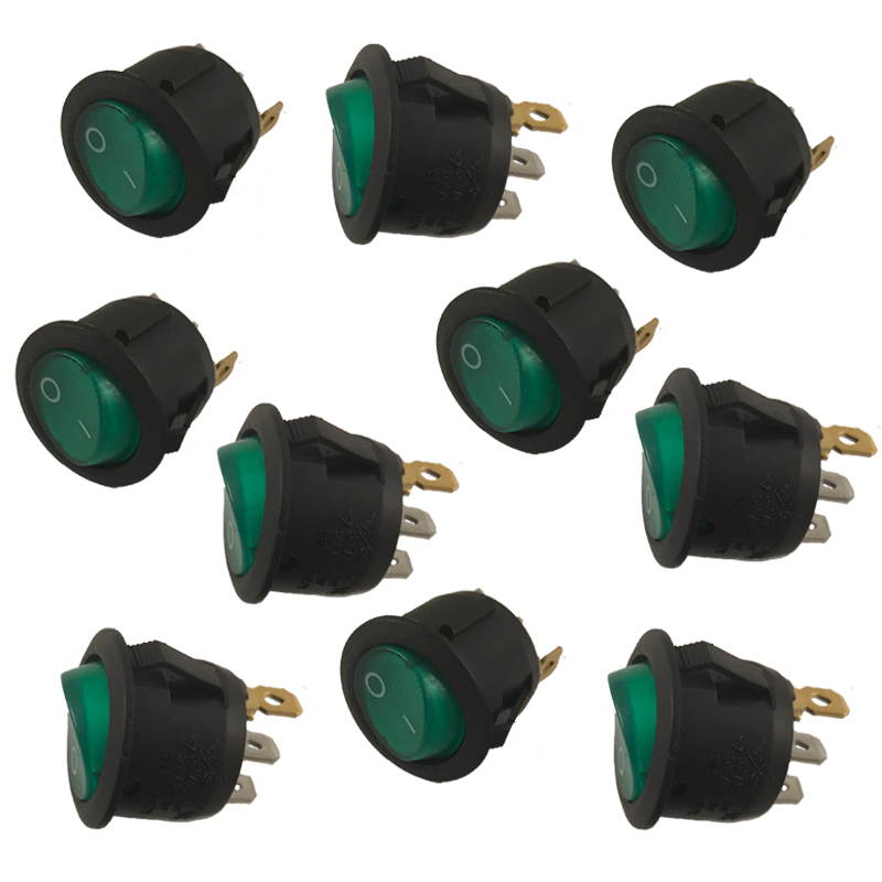 On Off Switch Round Green Light Toggle On-Off Rocker Switch 12V 3Pin (10 Pack)