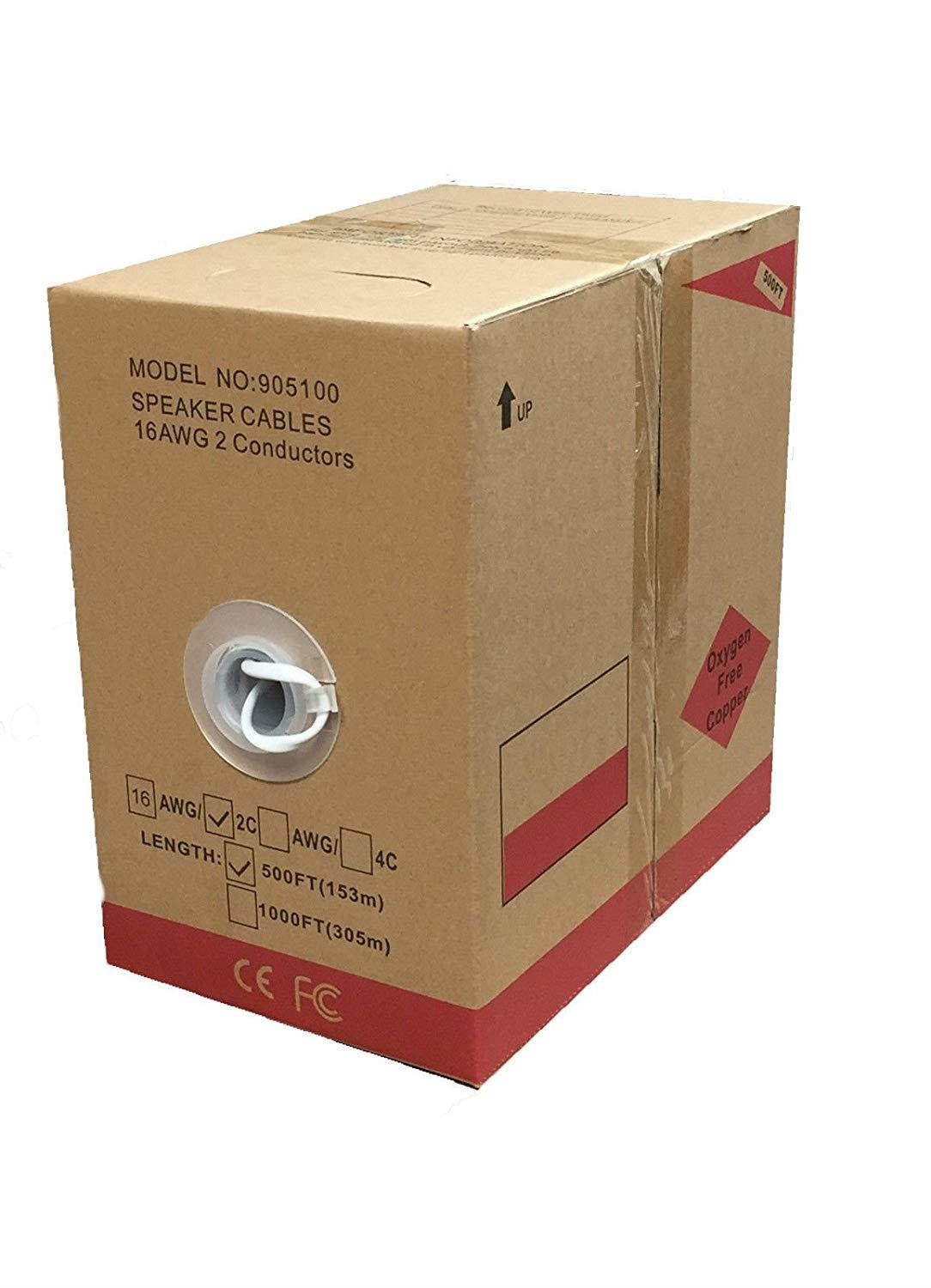 500FT Oxygen Free Pure Copper 16/2 Bulk Speaker Wire 16AWG CL2 In Wall Audio Cable (16/2)