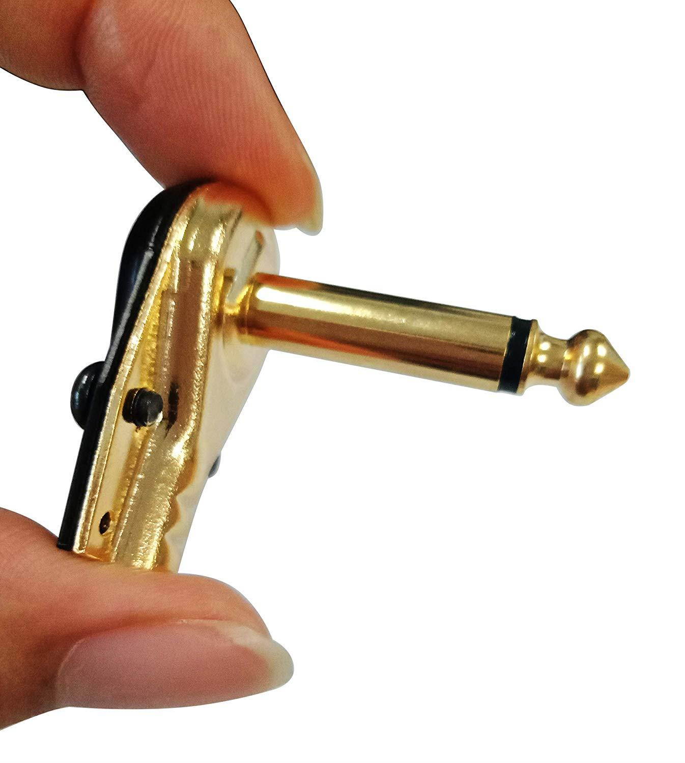 CGTime DIY 6.35MM 1/4" Mono Male 90 Degree Right Angle Pancake Style Plugs Connectors for Speaker,Patch Cable,Snakes Golden Plated TS Male Mono 1/4 Inch Phono 6.35mm Phone Microphone Plug(4 Pack)