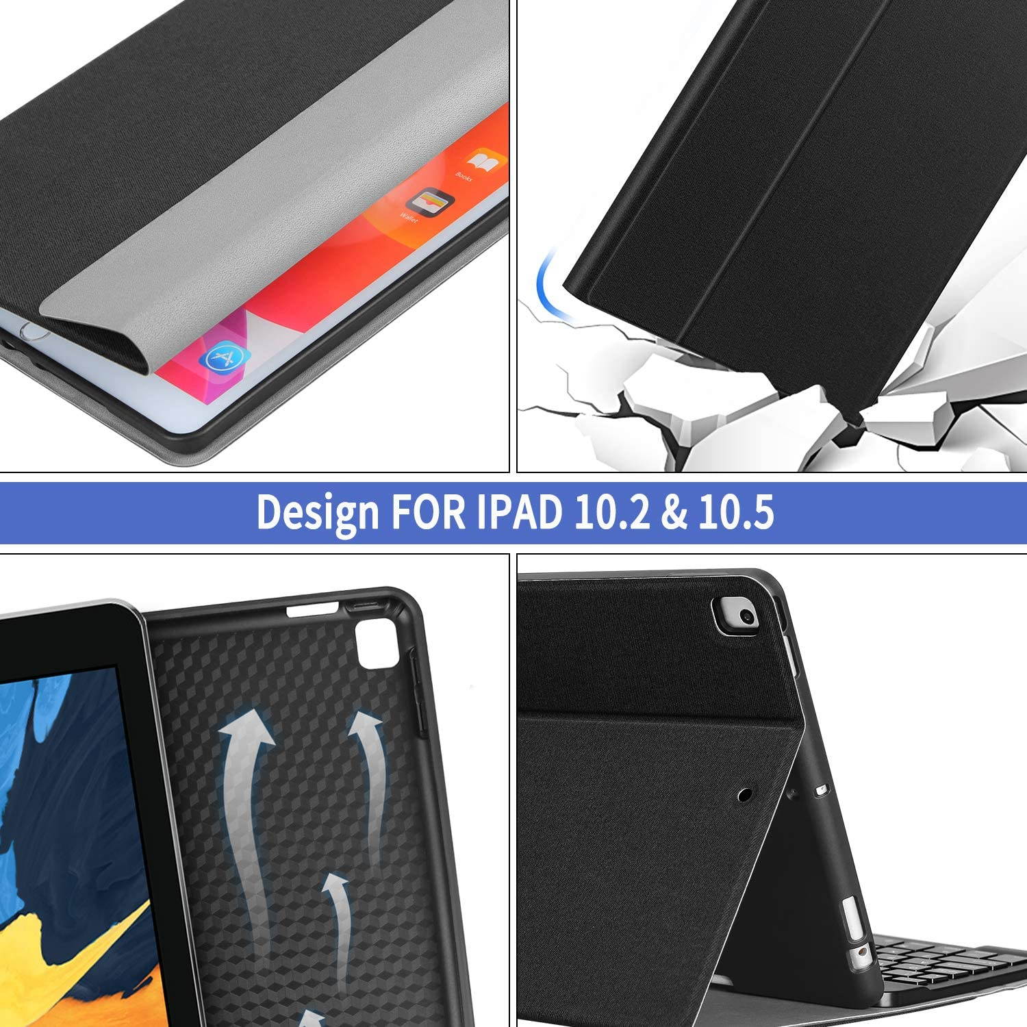 iPad Keyboard Case for 10.2 iPad 8th Gen(2020)/7th Gen(2019), 10.5 iPad Air 3 2019 /iPad Pro 10.5 2017 Case with Keyboard - Detachable Wireless Bluetooth Keyboard Slim Smart Cover