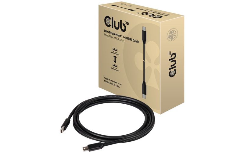 Club 3D MiniDisplayPort 1.4 HBR3 Cable M/M 2m/6.56 Ft. - 6.56 ft Mini DisplayPort A/V Cable for Audio/Video Device, Gaming Computer, Monitor, Notebook