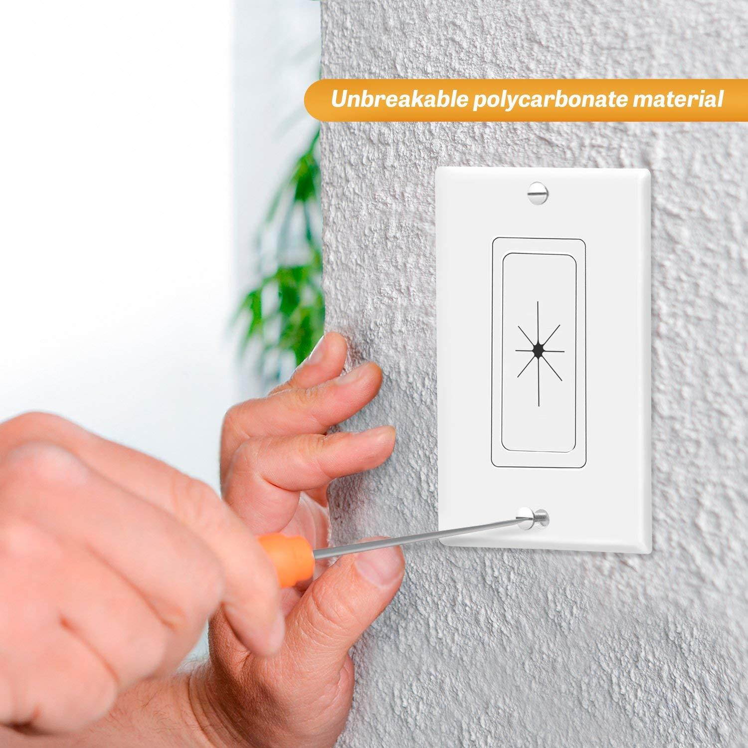 TOPGREENER Flexible Rubber Grommet Opening Multimedia Cable Pass-Through Insert with Decorator Wall Plate for Low-Voltage Cords, Standard Size 1-Gang, White (6 Pack) TG8901-6PC