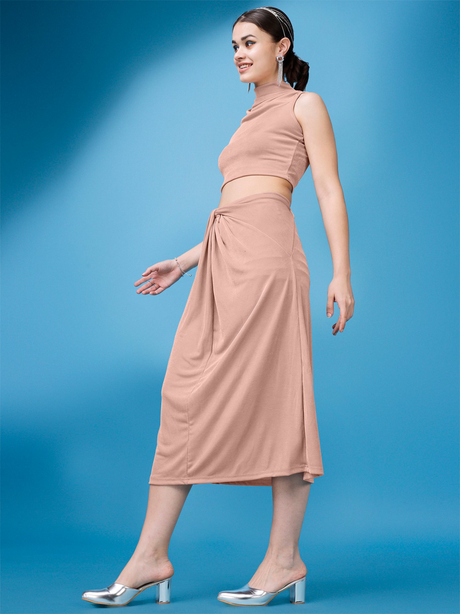 PURVAJA Peach Midi Co-Ord Set