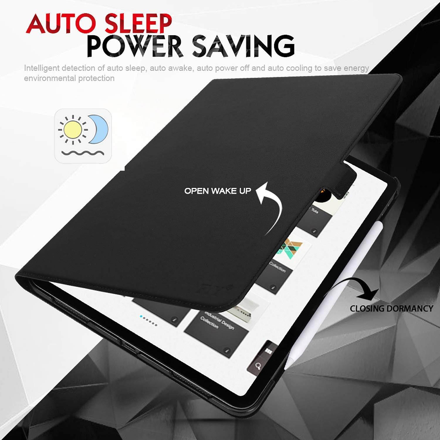 FYY New Apple iPad Pro 12.9 inch 3rd Generation Case 2018 [Support Apple Pencil Charging] Luxury Cowhide Genuine Leather Handcrafted Case Cover with [Auto Sleep-Wake Function] Black