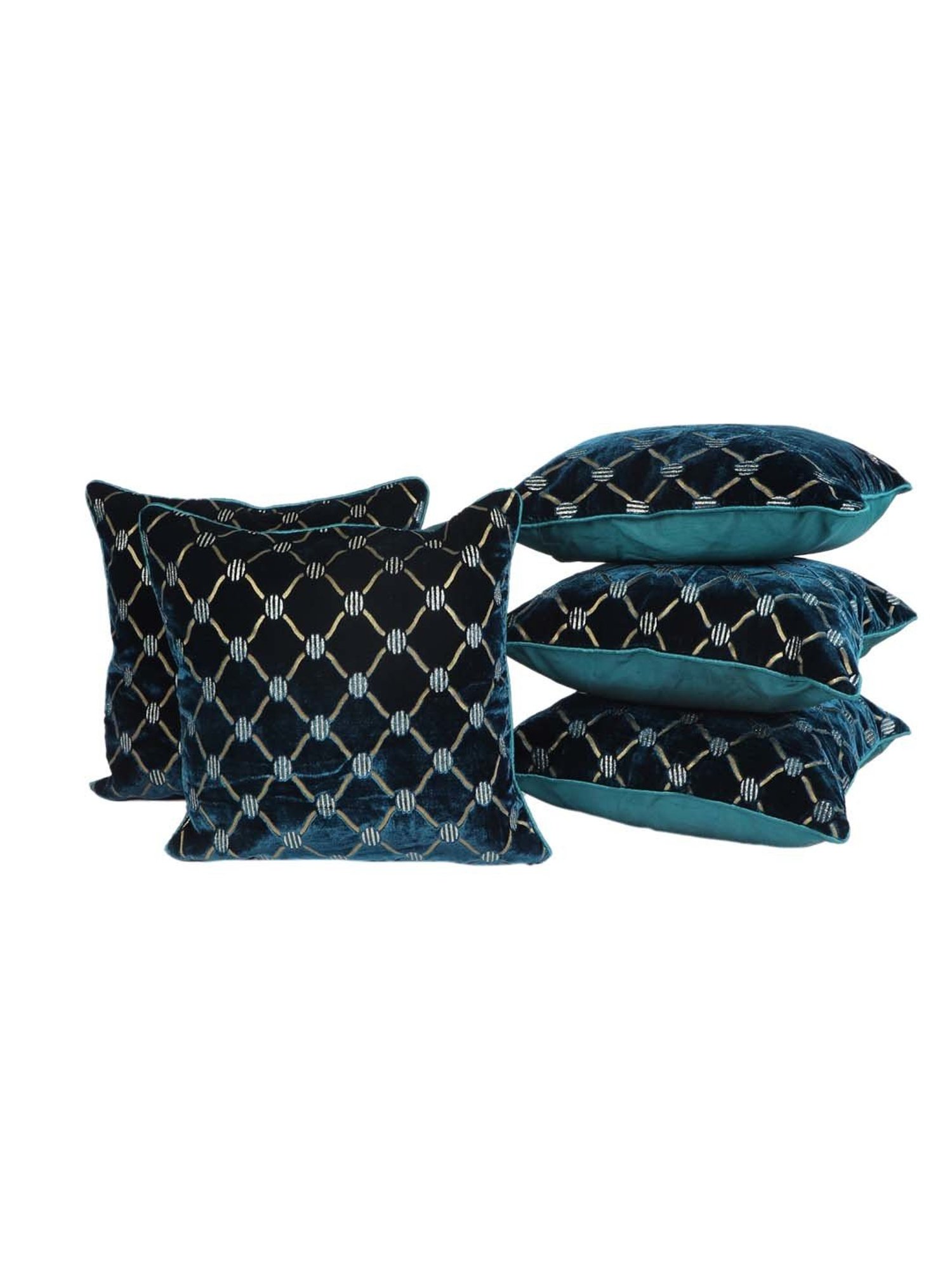 MFD HOME Furnishing Turquoise Blue Velvet Cushion Cover - Set of 5