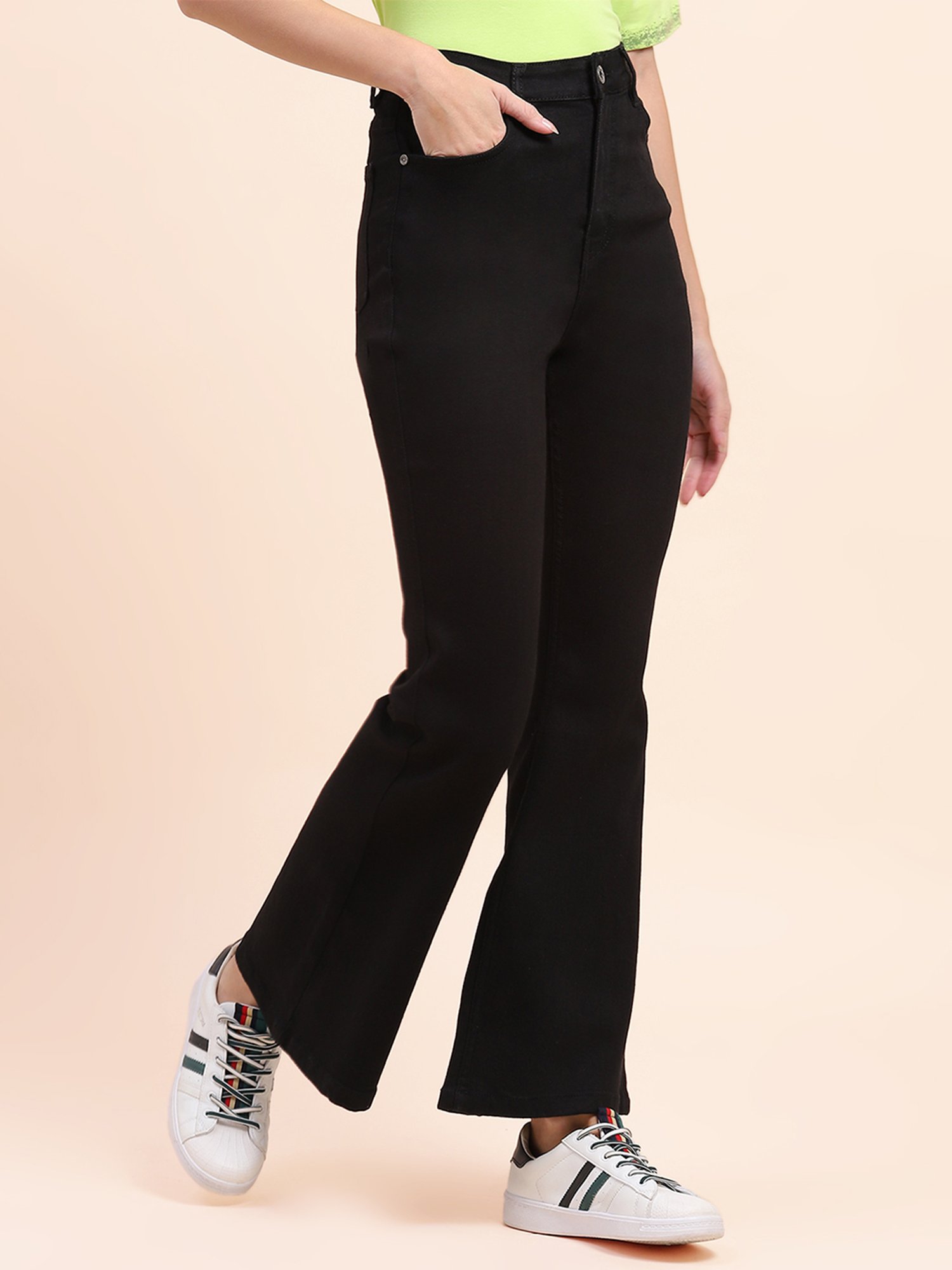 Camla Black Flared Fit Mid Rise Jeans