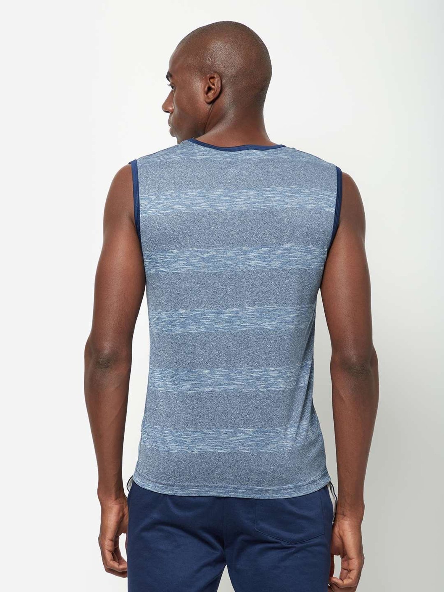 Sporto Blue Melange Regular Fit Self Pattern Gym Vest