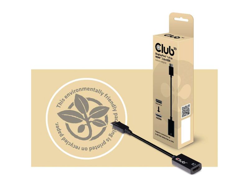 Club 3D DisplayPort 1.4 to HDMI 2.0a HDR - 7.52" DisplayPort/HDMI A/V Cable for Audio/Video Device - First End: 1 x HDMI Female Digital Audio/Video
