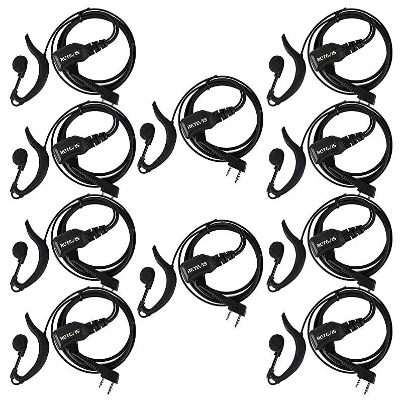 Walike Talkie Earpiece with Mic G Shape 2 Pin Adjustable Volume Headset for  H777 RT22 RT21 Baofeng UV5R 888S 2 Way Radio 10 Pack