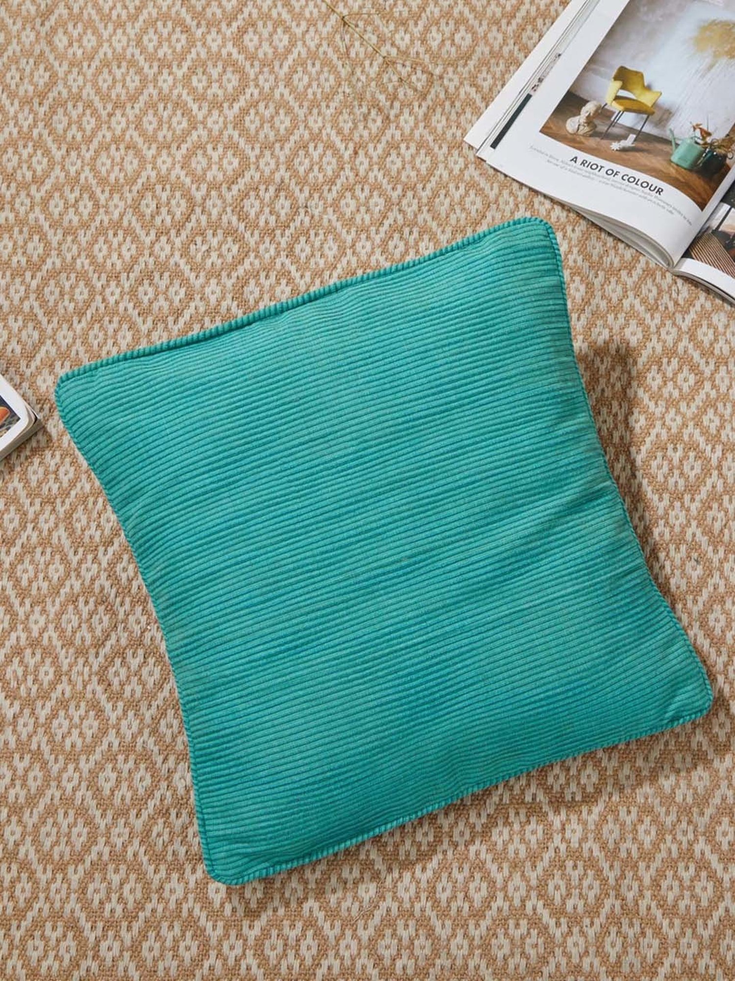 Fabindia Rang Turquoise Cotton Cushion Cover