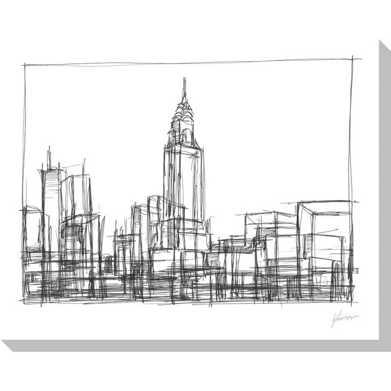Wire Frame Cityscape II Unframed Wall Canvas Art - (24X30)