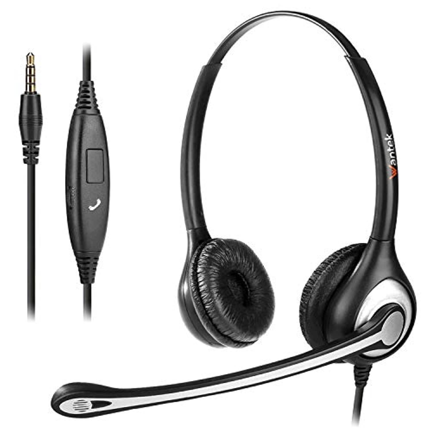 Cell Phone Headset with Microphone Noise Cancelling  and  Call Controls, 3.5mm Computer Headphones for iPhone Samsung PC Business Skype Softphone Call Center Office, Clear Chat, Ultra Comfort (C602M1)