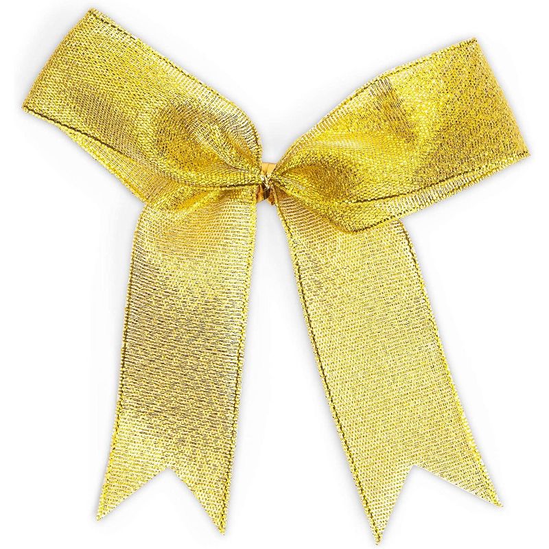 72 Pieces Christmas Ribbon Bows Organza Xmas Gift Wrapping Bowknot with Twist Tie, Gold