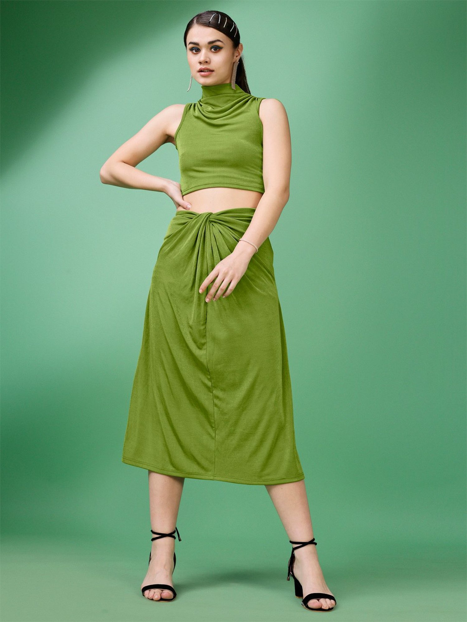 PURVAJA Light Green Midi Co-Ord Set