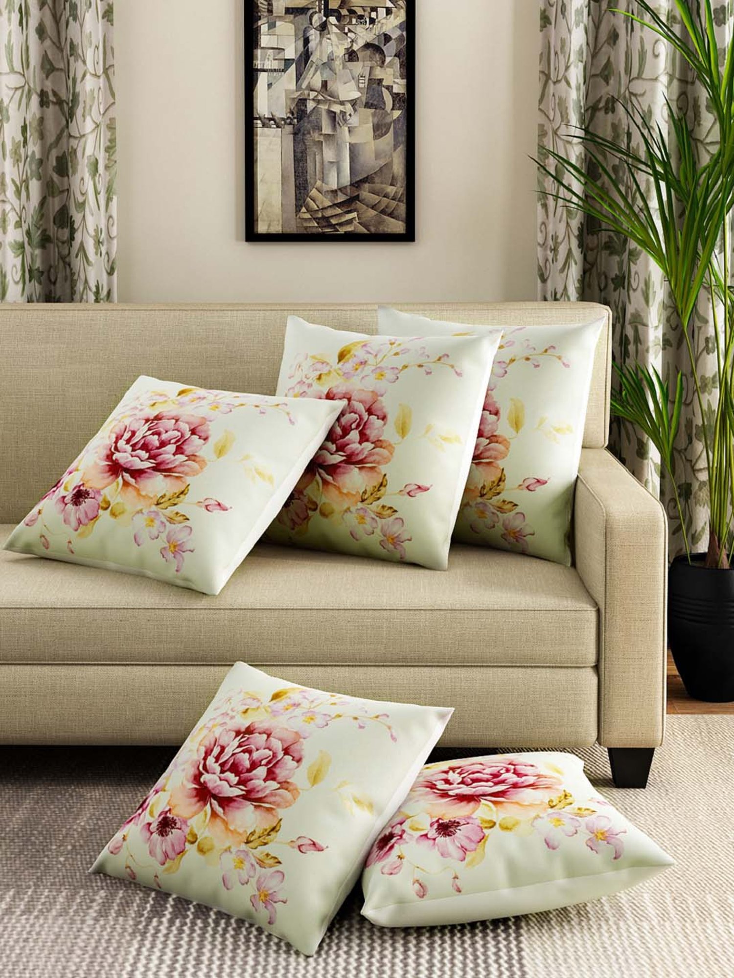 Swayam Multicolor Cotton 40 cm x 40 cm Cushion Covers - Set of 5