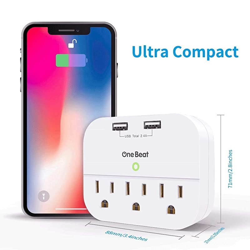 3 Outlet Surge Protector Multi Plug Outlet Adapter with 2 USB Wall Charger  Power Strip Wall Plug Extender for Home Travel Office Hotel