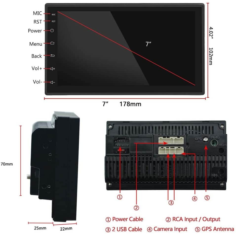 Podofo Double Din Car Radio GPS Navigation Android 2G+16G Headunit 7" HD Touch Screen Car Stereo Support Dual USB AUX in Bluetooth WiFi FM Radio Android/iOS Mirror Link with Rear Camera