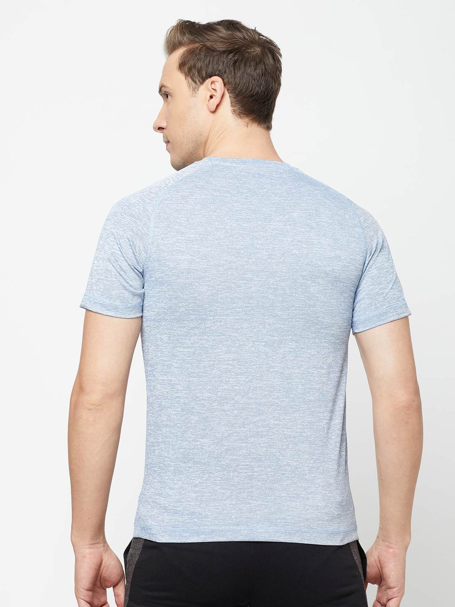 Sporto Blue Melange Regular Fit Sports T-Shirt