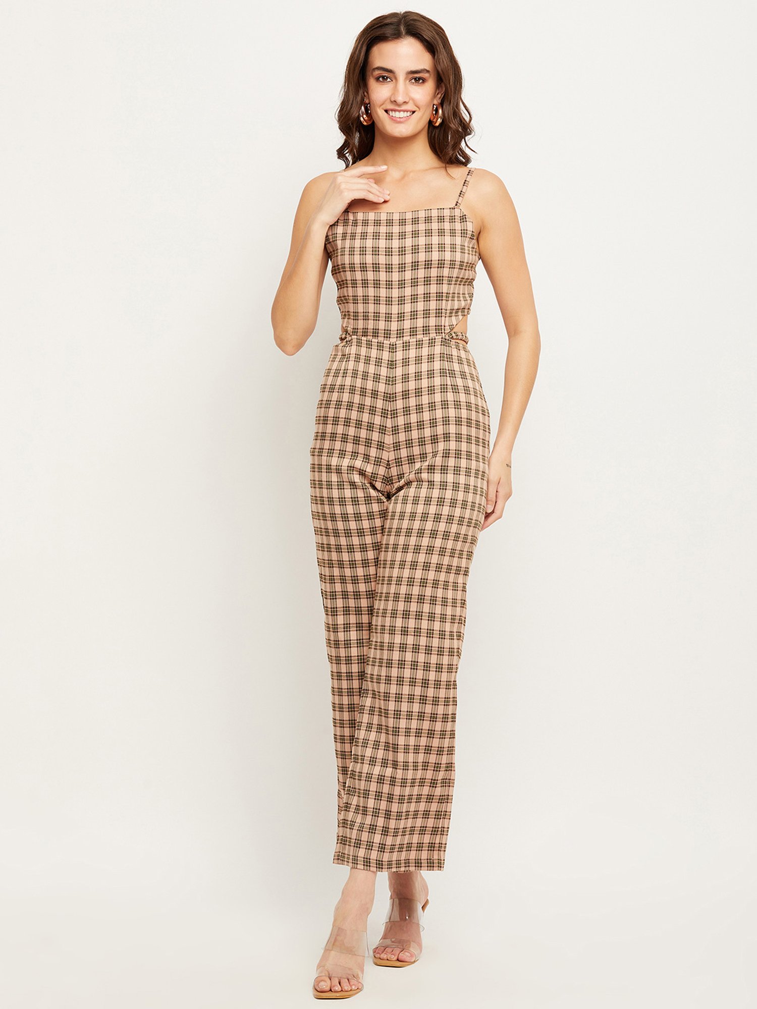 Camla Pink Checks Maxi Jumpsuit