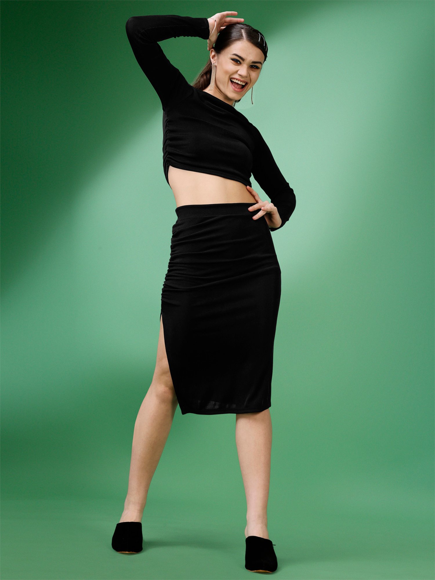 PURVAJA Black Midi Co-Ord Set