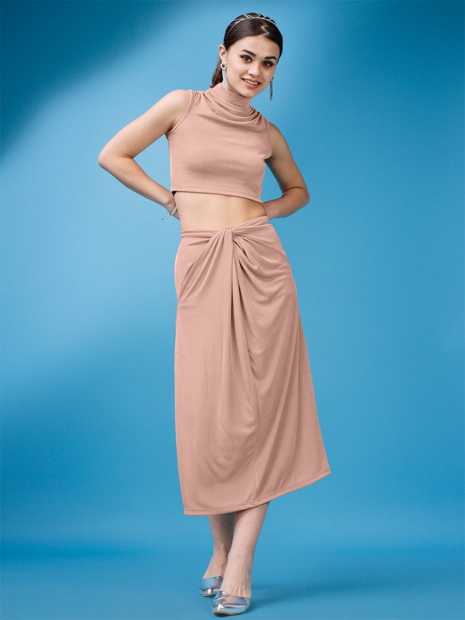 PURVAJA Peach Midi Co-Ord Set