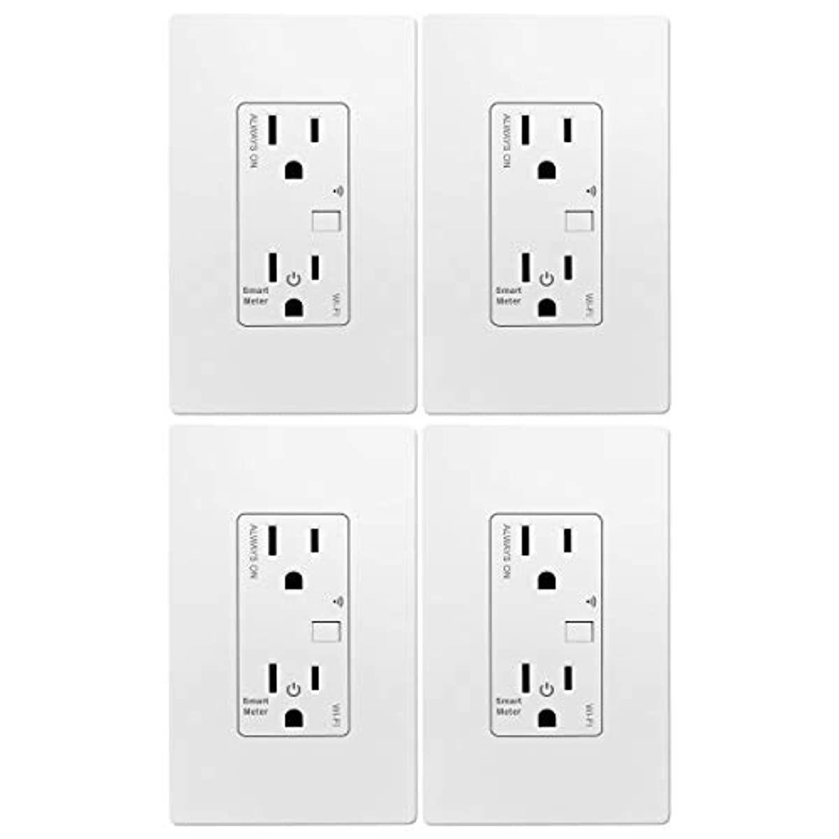 TOPGREENER Smart Wi-Fi Outlet with Energy Monitoring, Tamper-Resistant, Control Lighting and Appliances from Anywhere, in-Wall, No Hub Required, Compatible with Alexa and Google Assistant, 4 Pack