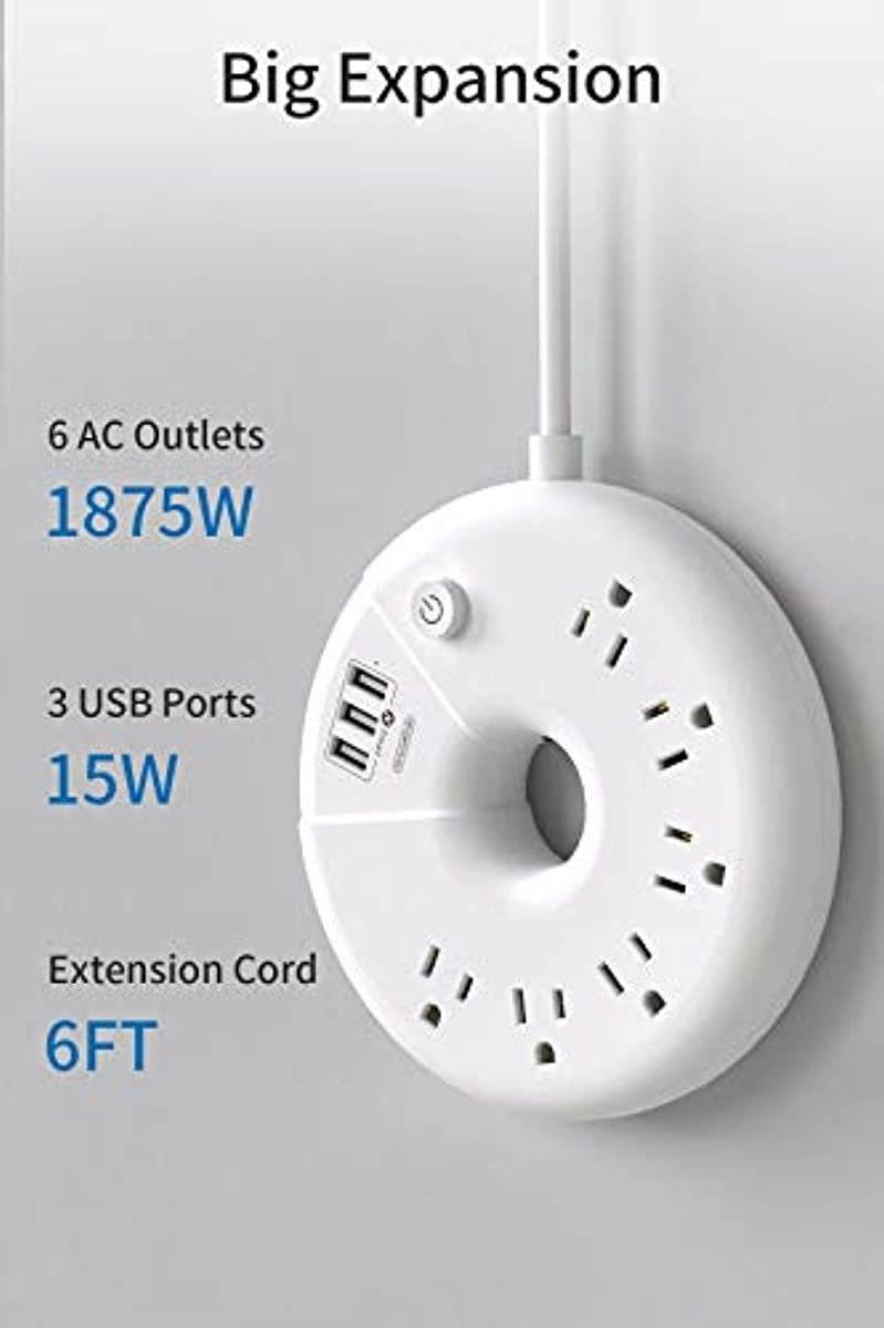 Power Strip with USB, NTONPOWER Flat Plug Power Strip, 6 Outlets & 3 USB Ports, 6 ft Extension Cord, Wall Mount, Desktop Charging Station for Home, Dorm Room, Office and Nightstand-White