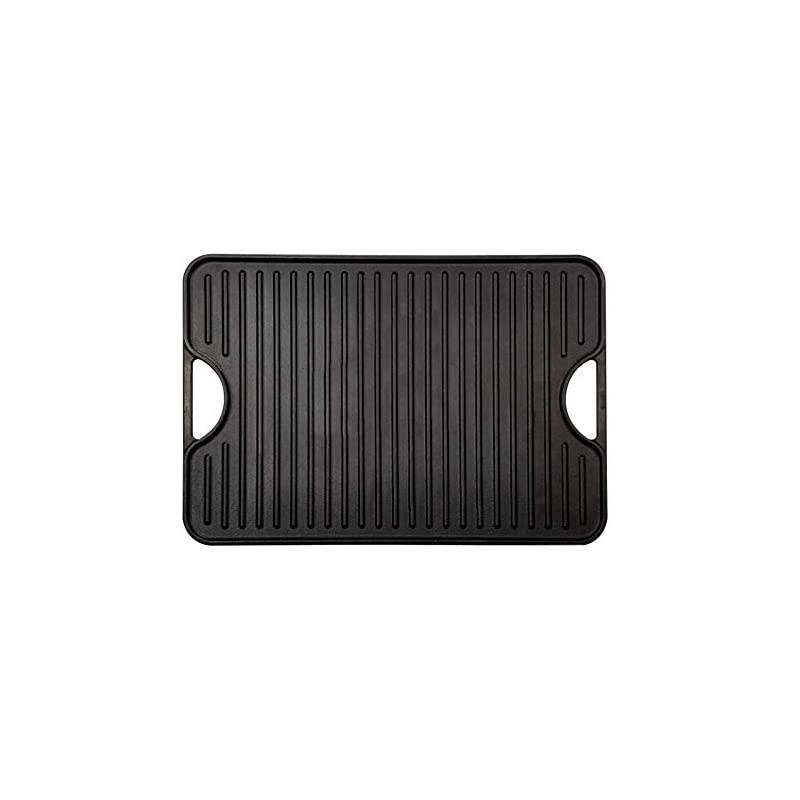 Rectangular Cast Iron Double Burner Griddle Seasoned with 100% Kosher Certified Non-GMO Flaxseed Oil, 20 x 14 Inch, Black