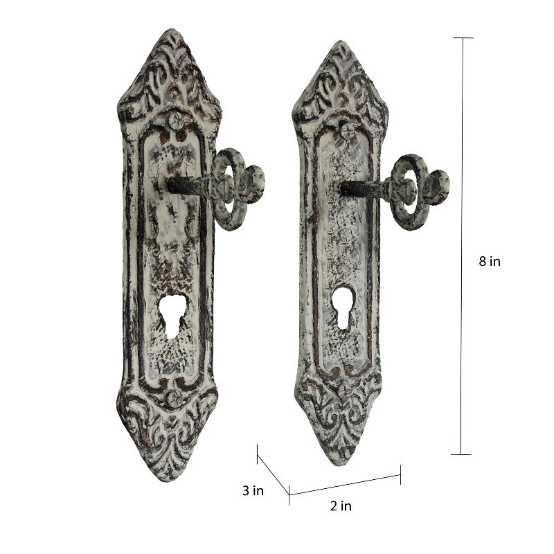 2pc Decorative Key Lock Design Wall Hooks White - Lavish Home