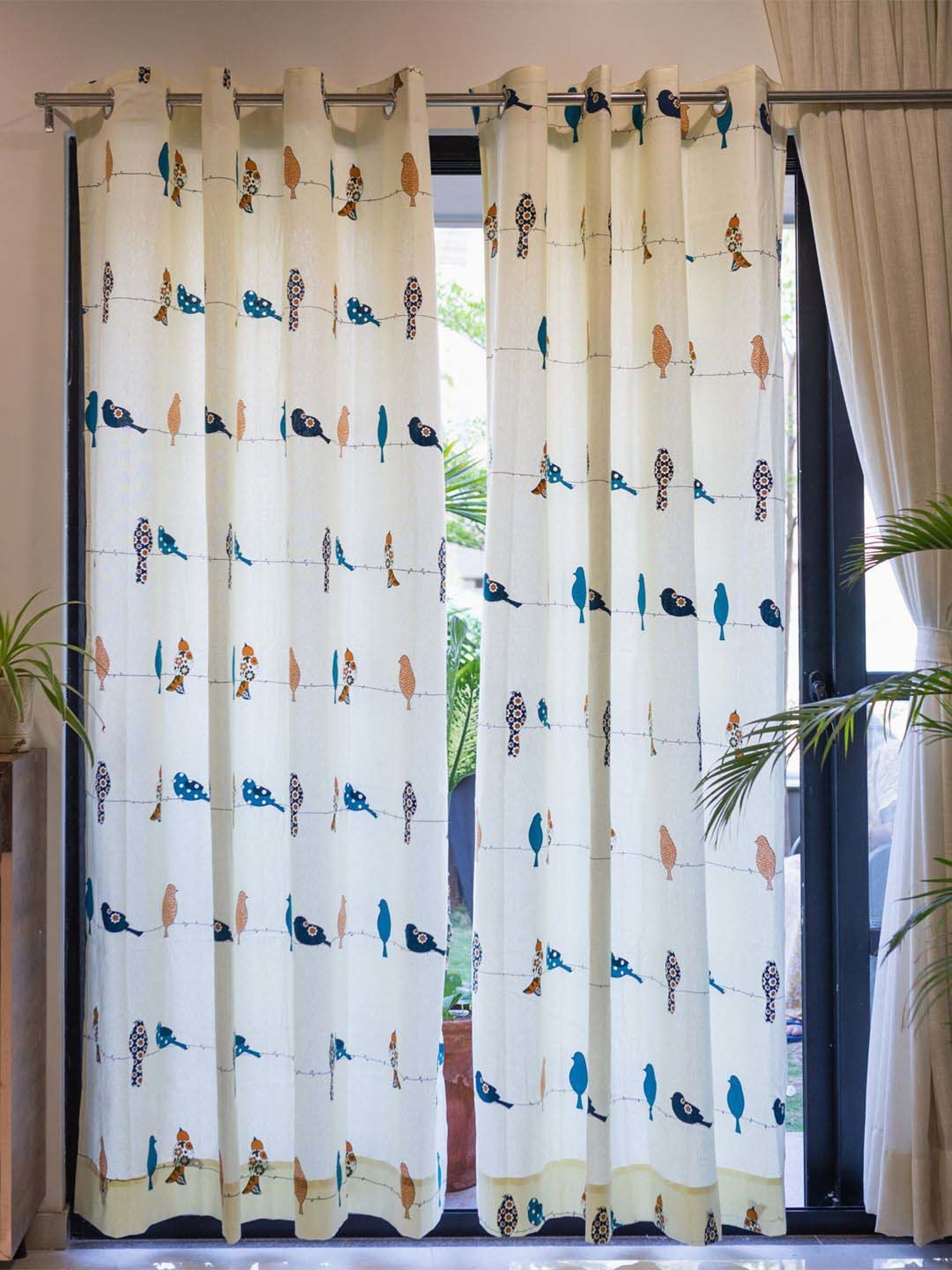 Urban Space Multicolor Cotton Door Curtain With Tieback & Eyelet - Set of 2